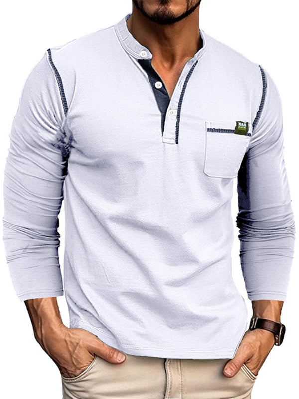 Men's Henley Solid Colour Long Sleeve Top