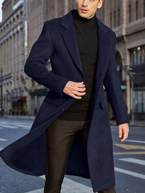 Men's Single-Breasted Knee-Length Wool Coat