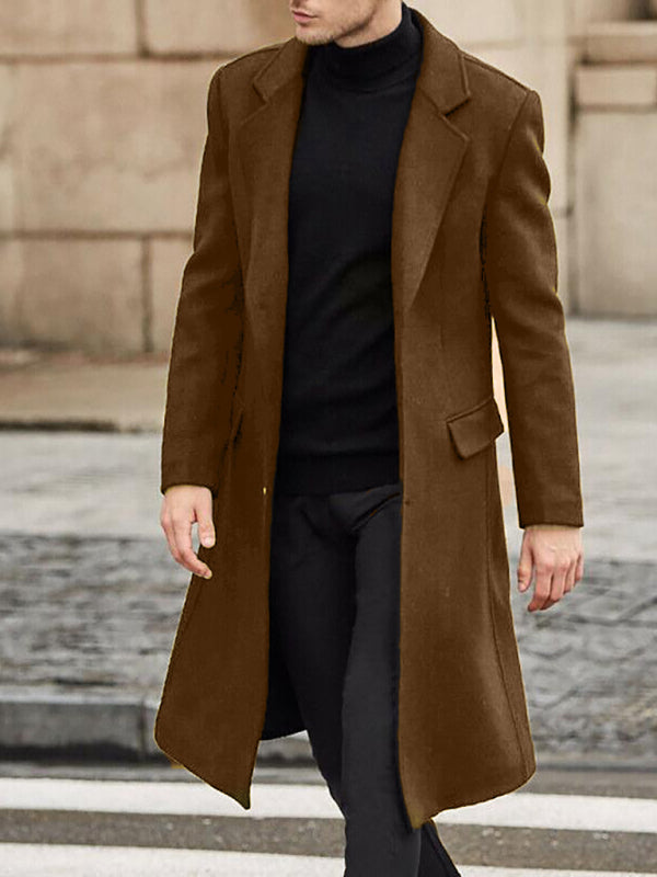 Men's Single-Breasted Knee-Length Wool Coat