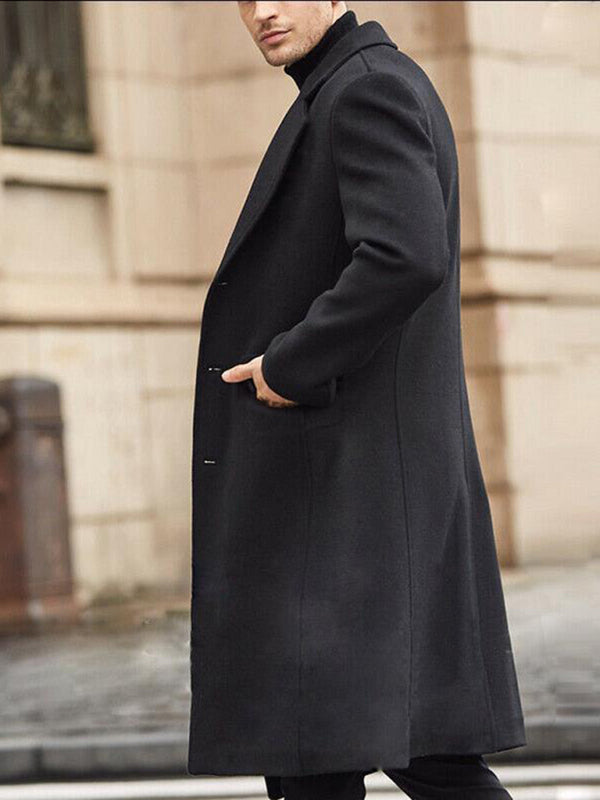 Men's Single-Breasted Knee-Length Wool Coat