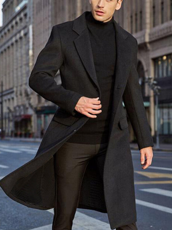 Men's Single-Breasted Knee-Length Wool Coat