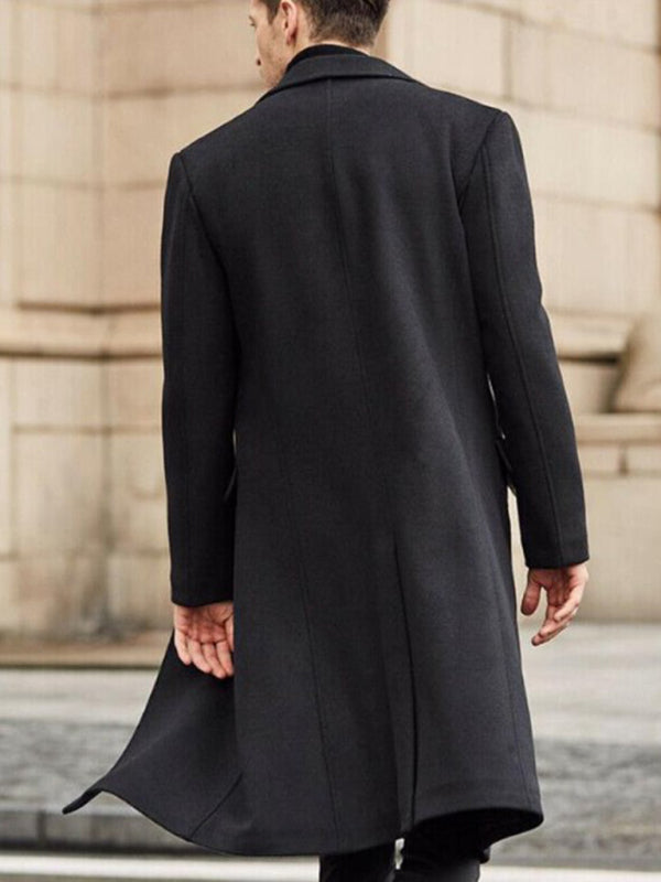 Men's Single-Breasted Knee-Length Wool Coat