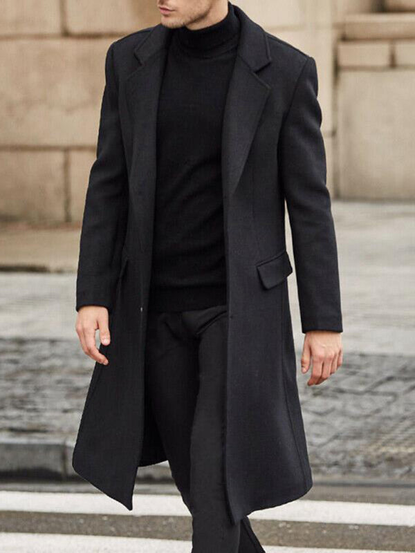 Men's Single-Breasted Knee-Length Wool Coat