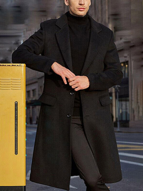 Men's Single-Breasted Knee-Length Wool Coat