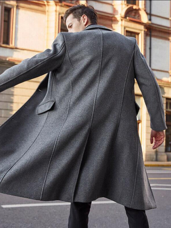 Men's Single-Breasted Knee-Length Wool Coat