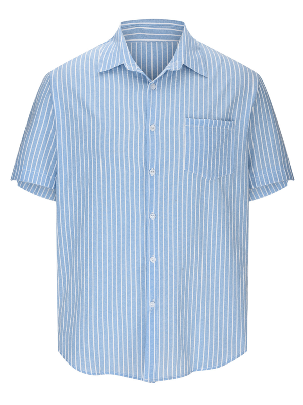 Striped Button-Up Short Sleeve Men’s Shirt with Lapel and Pocket