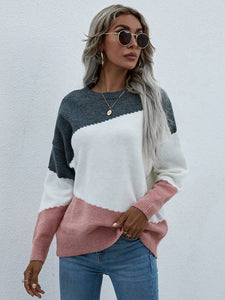 Women's Crewneck Long Sleeves Colorblock Sweater XL - Wazzi's Wear
