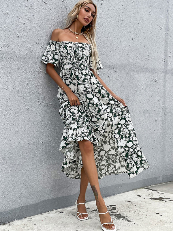 Women’s Off-the-Shoulder Short Sleeve Printed Midi Dress S-XL