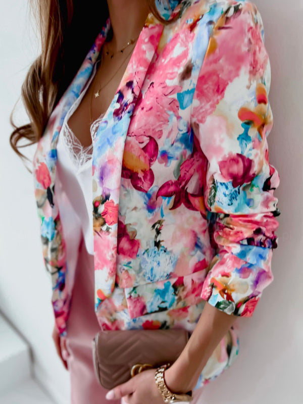 Veste de costume d'affaires florale pour femmes en 5 couleurs S-XXL