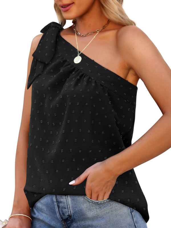 Top feminino sem mangas de um ombro com laço em 6 cores S-XL