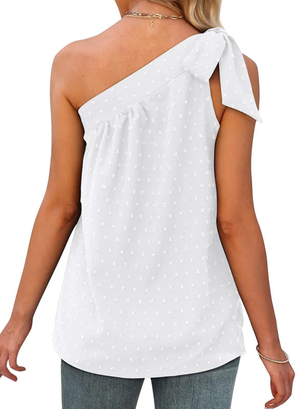 Top feminino sem mangas de um ombro com laço em 6 cores S-XL