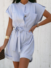 Load image into Gallery viewer, Women&#39;s Short Sleeve Solid Romper with Pockets and Waist Tie in 2 Colors Sizes 4-12