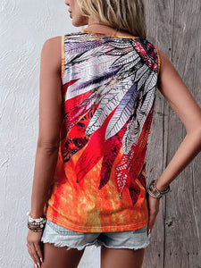 Women's Feather Print V-Neck Tank Top Size 4 Bust 37