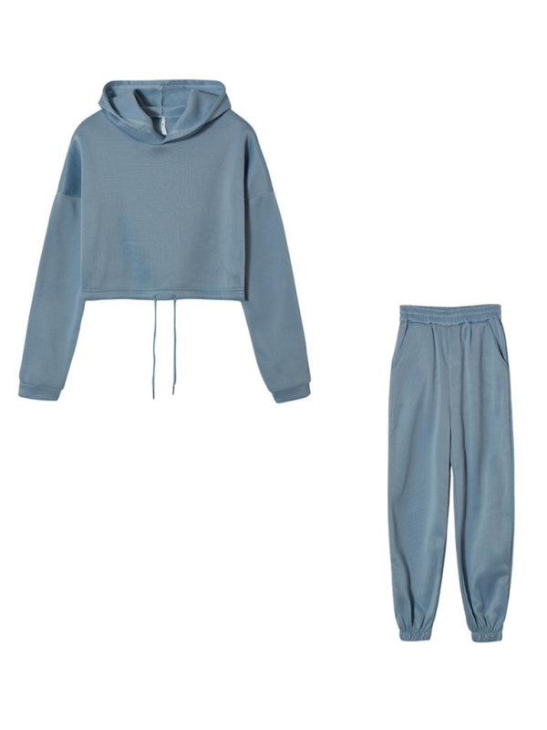 Women’s Cropped Long Sleeve Hooded Sweatshirt with Matching Bottoms in 8 Colors