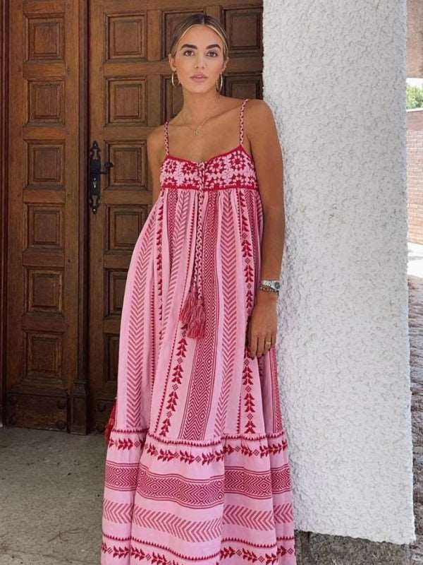 Women’s Bohemian Loose Fit Maxi Dress with Spaghetti Straps XS-L