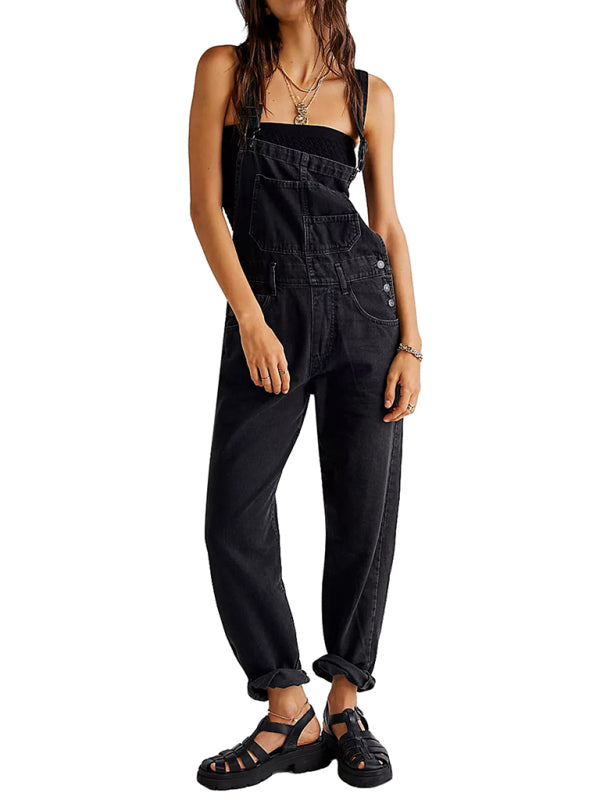 Denim Overalls for Women with Adjustable Straps