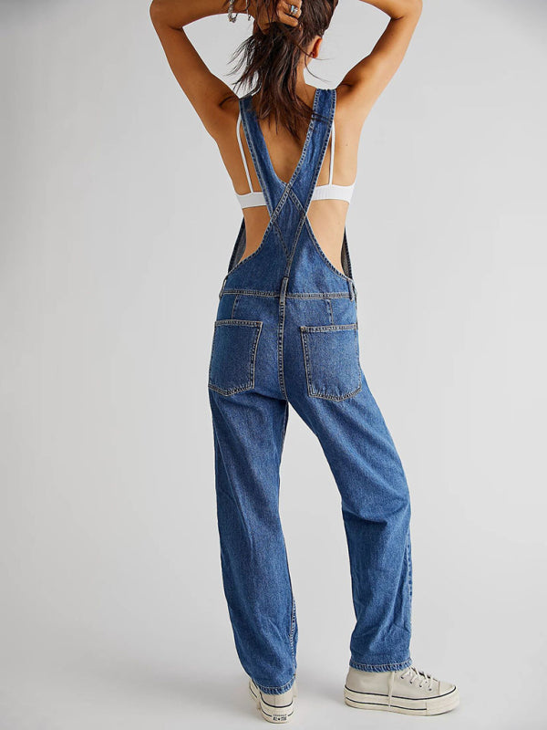 Denim Overalls for Women with Adjustable Straps