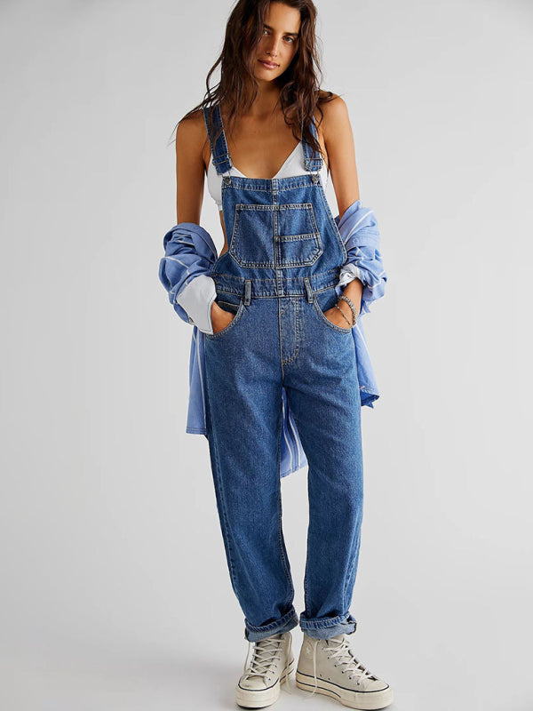 Denim Overalls for Women with Adjustable Straps