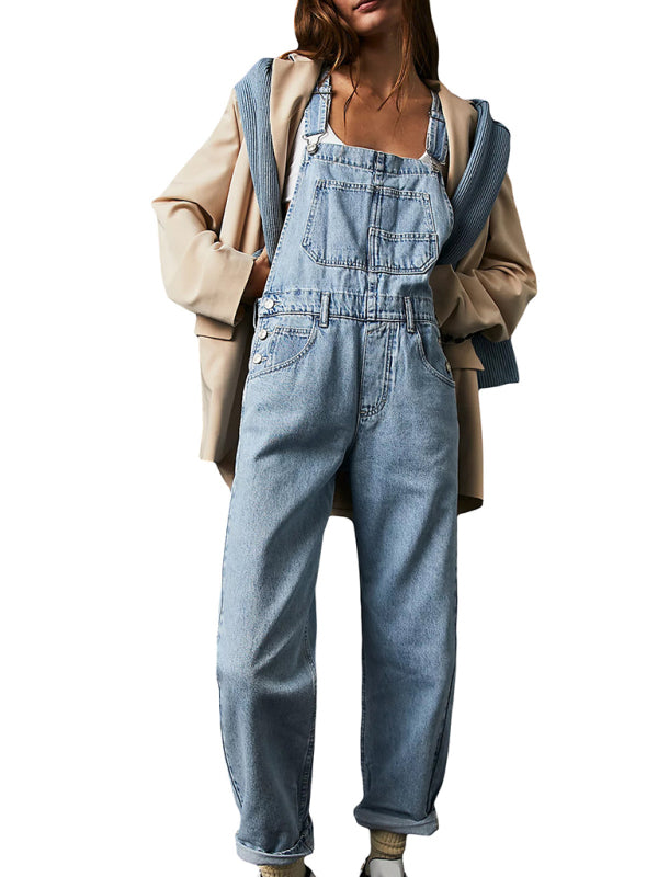 Denim Overalls for Women with Adjustable Straps