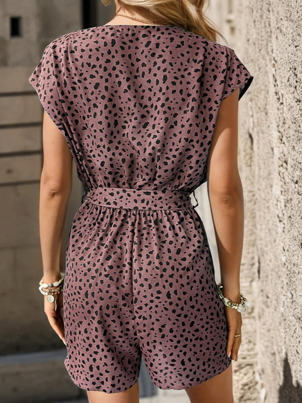 Women’s Leopard Print V-Neck Sleeveless Romper Jumpsuit 