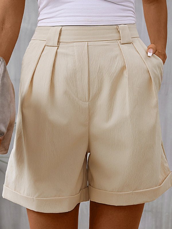 Women's High Waist Mid-Length Pleated Shorts with Pockets in 2 Colors