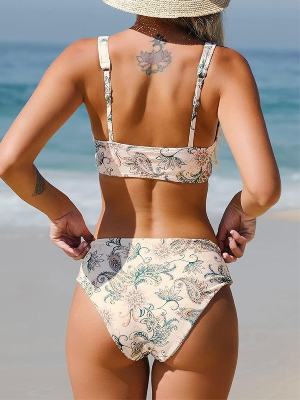 Women’s Paisley Print Mid Waist Boho Bikini Two Piece Swimsuit