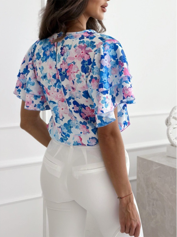 Women’s Floral Ruffled Short Sleeve Blouse