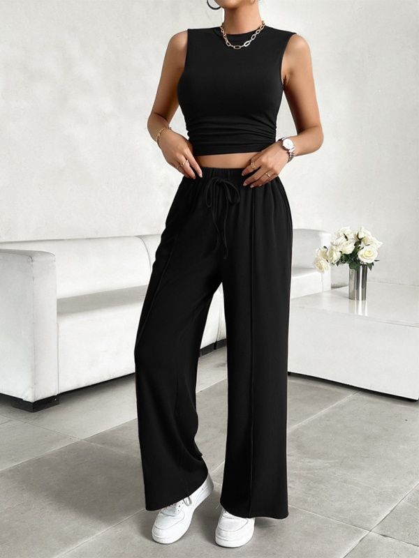 Women’s Sleeveless Crop Top with Wide Leg Pants Set