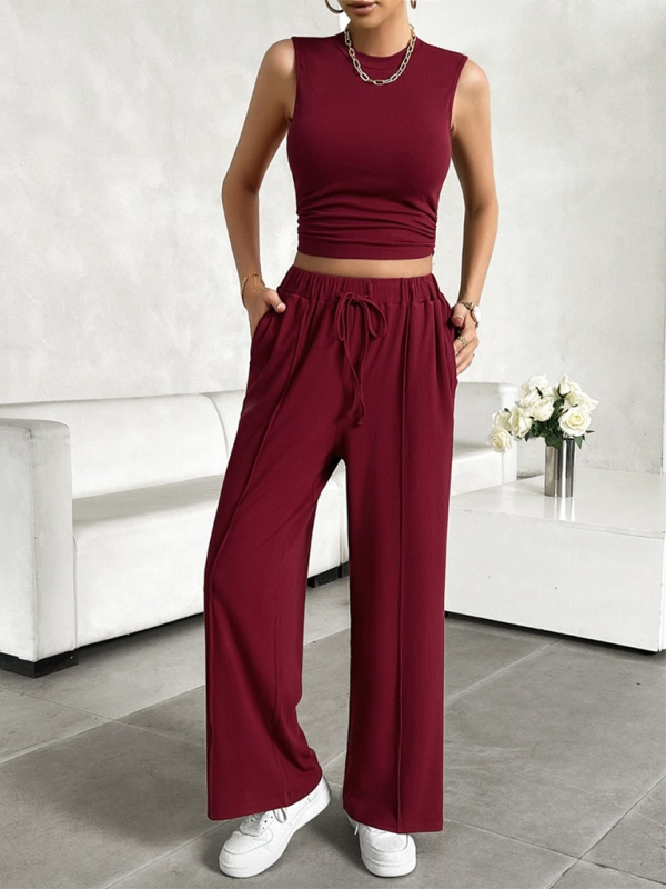 Women’s Sleeveless Crop Top with Wide Leg Pants Set