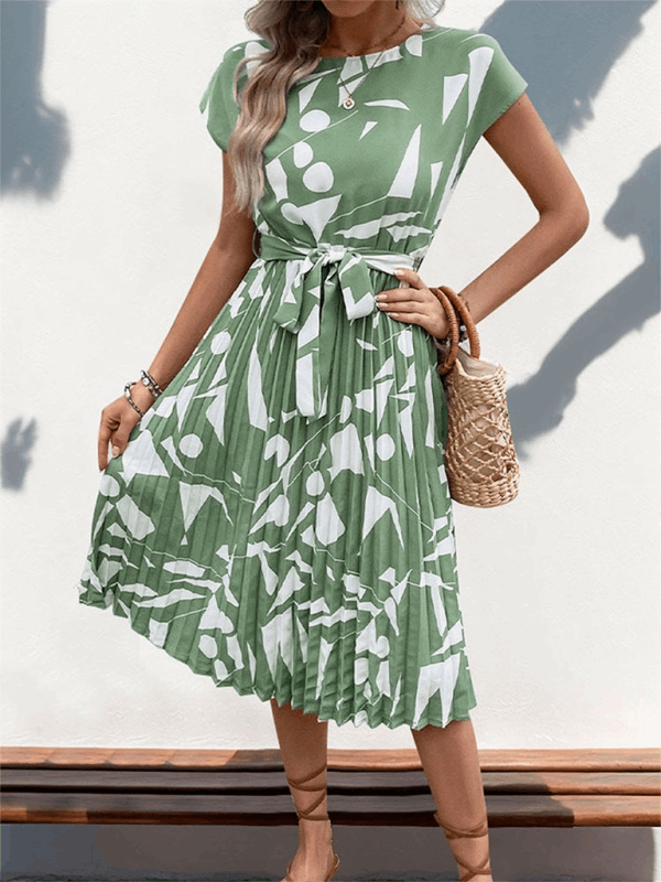 Women’s Sleeveless Printed Pleated Midi Dress