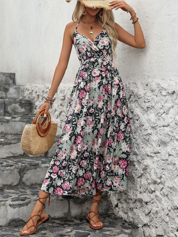 Women’s Floral Sleeveless Halter Neck Maxi Dress