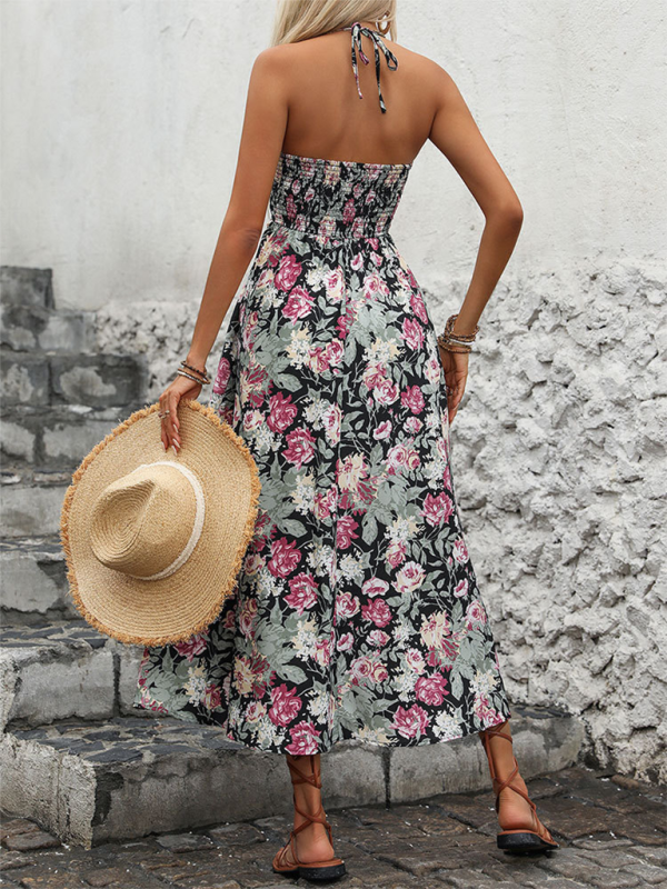 Women’s Floral Sleeveless Halter Neck Maxi Dress