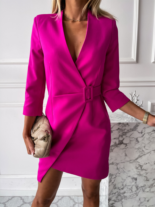 Women’s Sophisticated V-Neck Long Sleeve Suit Dress