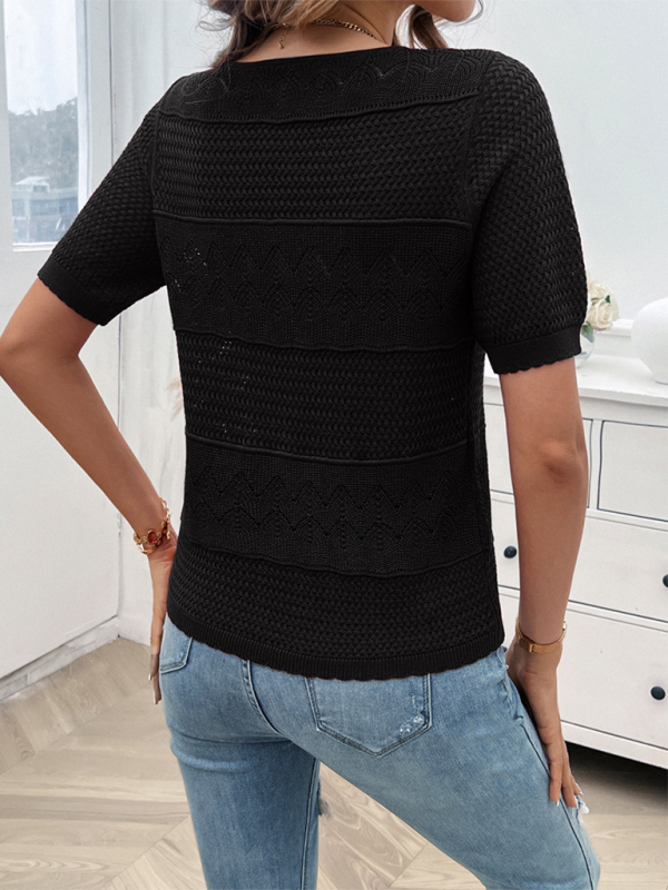 Women’s Solid Colour Round Neck Knit Short Sleeve Top