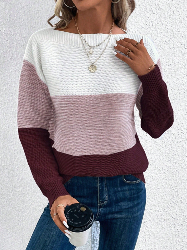 Women’s Crew Neck Long Sleeve Colorblock Sweater