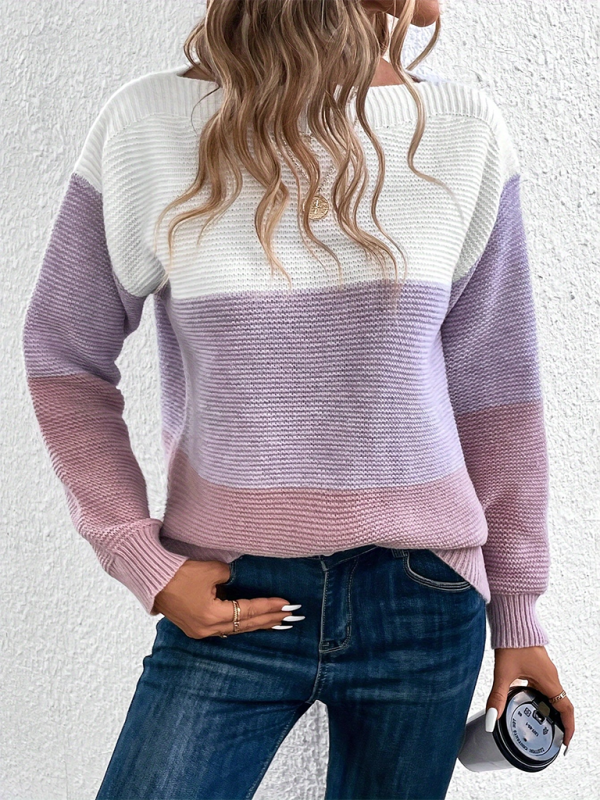 Women’s Crew Neck Long Sleeve Colorblock Sweater