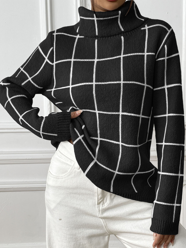 Women’s Plaid Long Sleeve Turtleneck Sweater