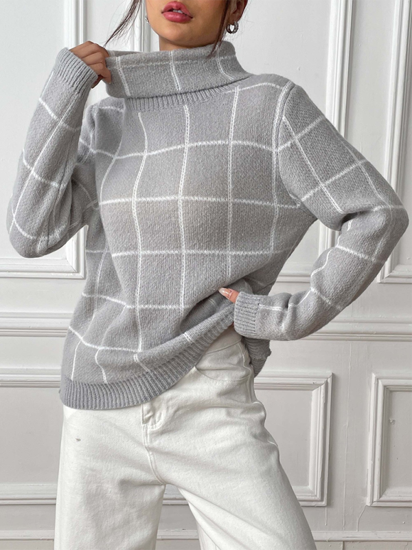 Women’s Plaid Long Sleeve Turtleneck Sweater