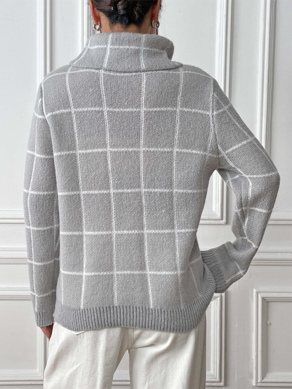 Women’s Plaid Long Sleeve Turtleneck Sweater