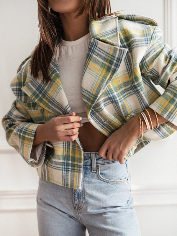 Women’s Plaid Single-Breasted Wool Jacket