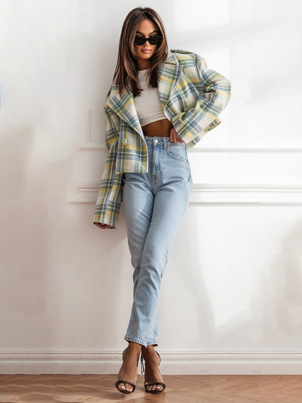 Women’s Plaid Single-Breasted Wool Jacket