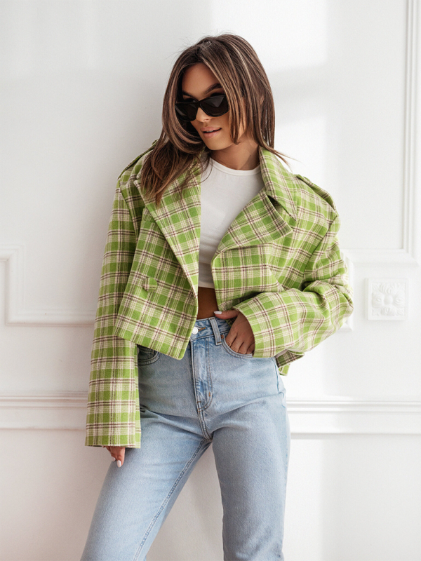 Women’s Plaid Single-Breasted Wool Jacket