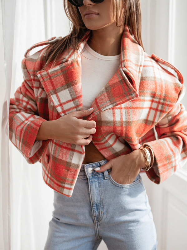 Women’s Plaid Single-Breasted Wool Jacket