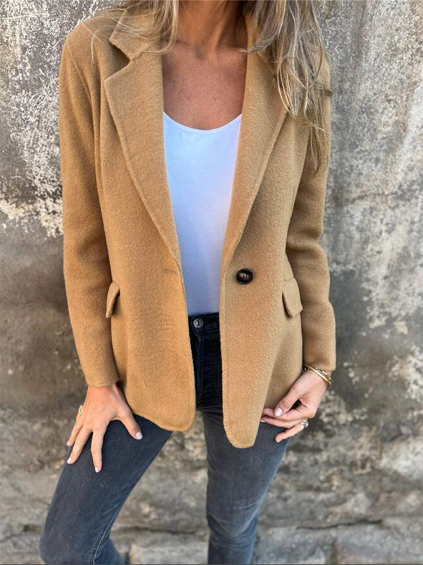 Women’s Buttoned Solid Colour Tweed Jacket