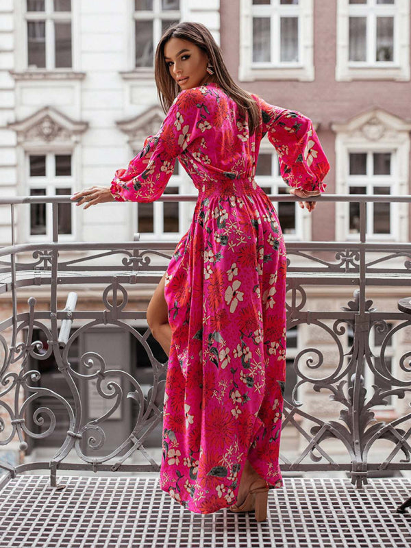 Elegant V-Neck Long Sleeve Maxi Dress