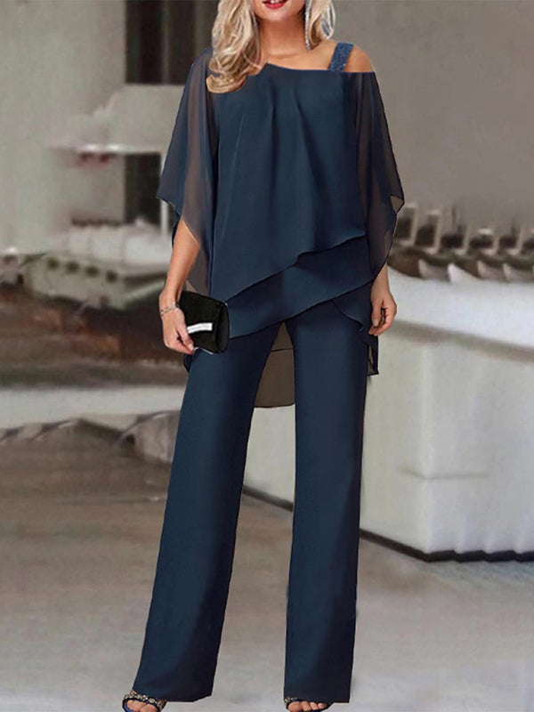 Elegant Half Sleeve Blouse with Pants Set