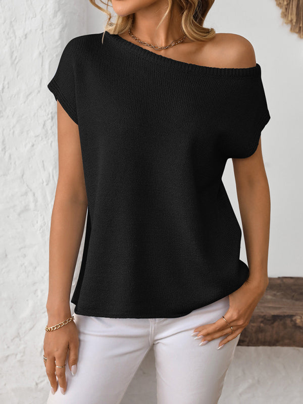 One Shoulder Knit Short Sleeve Top