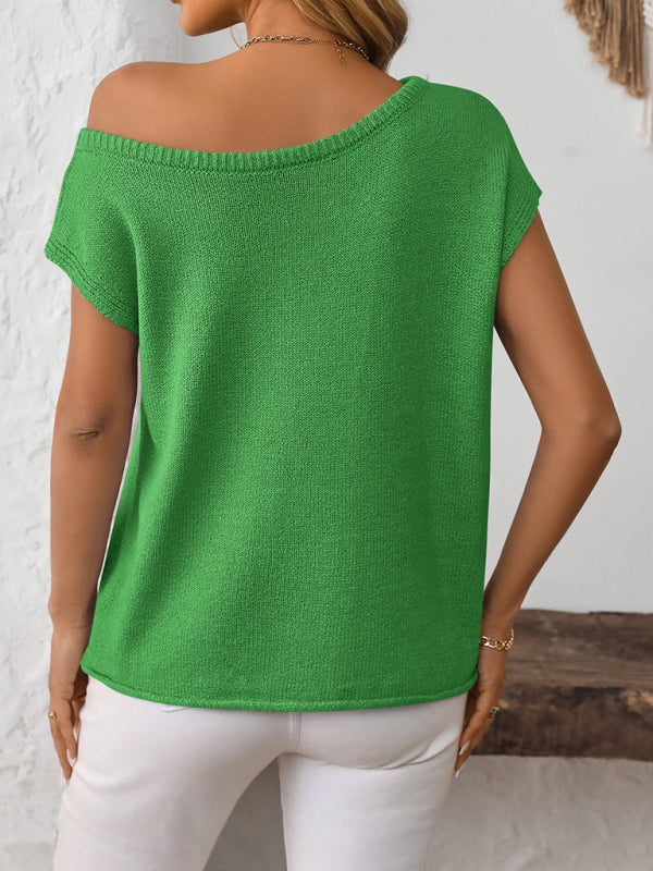 One Shoulder Knit Short Sleeve Top