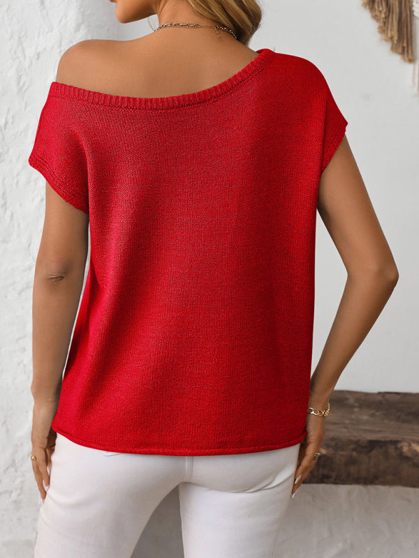 One Shoulder Knit Short Sleeve Top