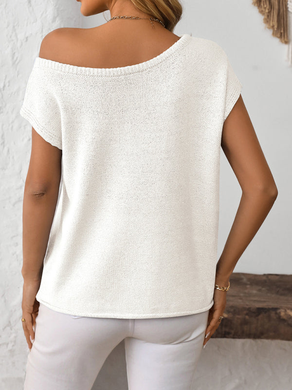 One Shoulder Knit Short Sleeve Top